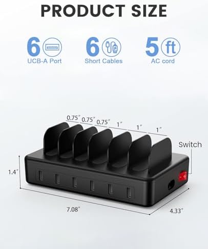 CREATIVE DESIGN 50W 6 Ports Multi Charger Station with 6 Charging Cables, USB Charging Dock for Multiple Devices, Compatible with Cellphone iPad Kindle Tablet and Other Electronic Devices - Image 7