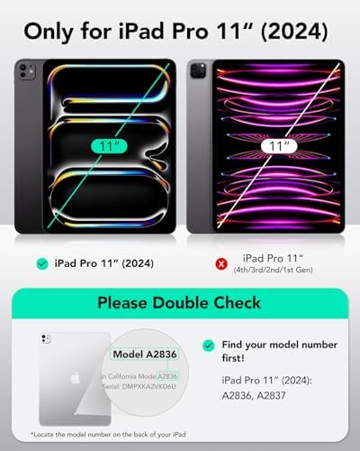 ESR for iPad Pro 11 Inch Case (M4) 2024 5th Gen, Rotating Case with Removable Magnetic Cover, Adjustable Portrait/Landscape Stand with Raised Screen View, 9 Standing Angles, Shift Series, Black - Image 2