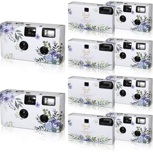 Kanayu 10 Pack Disposable Camera for Wedding Floral 35mm Single Use Film Camera with Flash One Time Use Camera for Anniversary Concert Travel Camp Party Supply Gift Honeymoon(Blue Poppy)