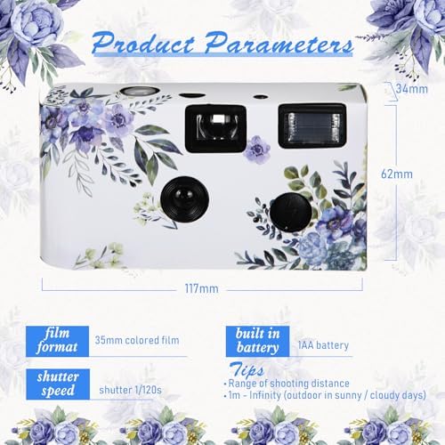 Kanayu 10 Pack Disposable Camera for Wedding Floral 35mm Single Use Film Camera with Flash One Time Use Camera for Anniversary Concert Travel Camp Party Supply Gift Honeymoon(Blue Poppy) - Image 2