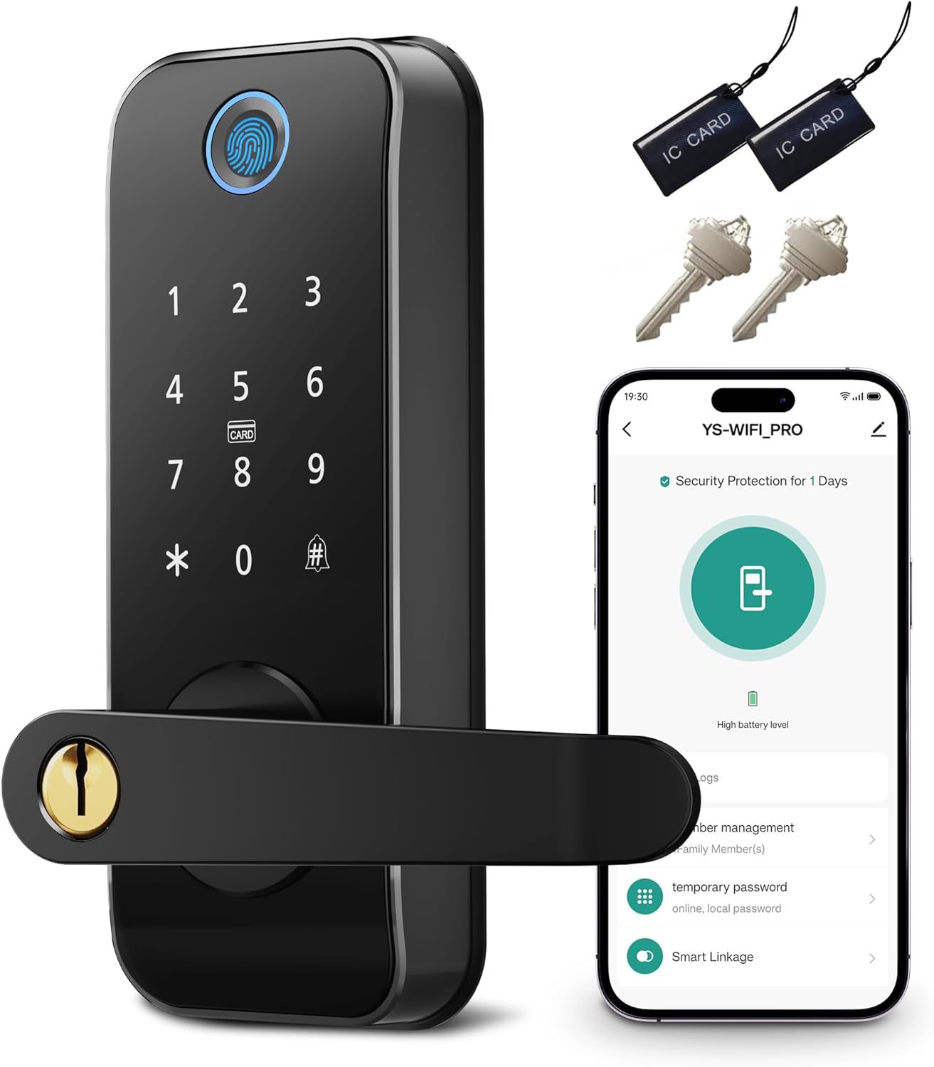 Keyless Entry Fingerprint Smart Door Lock with Handle,Digital Electronic Lock with Touchscreen Keypad,Electric Door Knob for Exterior Interior Entry/Bedroom Front Doors,Built-in WiFi