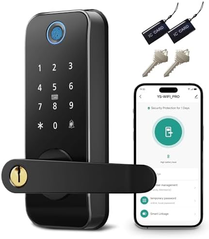 Keyless Entry Fingerprint Smart Door Lock with Handle,Digital Electronic Lock with Touchscreen Keypad,Electric Door Knob for Exterior Interior Entry/Bedroom Front Doors,Built-in WiFi - Image 2