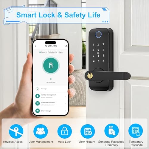 Keyless Entry Fingerprint Smart Door Lock with Handle,Digital Electronic Lock with Touchscreen Keypad,Electric Door Knob for Exterior Interior Entry/Bedroom Front Doors,Built-in WiFi - Image 3