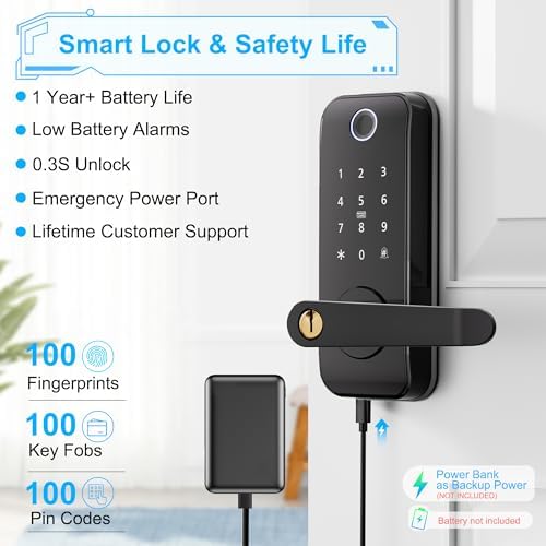 Keyless Entry Fingerprint Smart Door Lock with Handle,Digital Electronic Lock with Touchscreen Keypad,Electric Door Knob for Exterior Interior Entry/Bedroom Front Doors,Built-in WiFi - Image 6