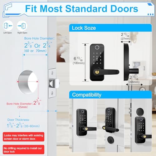 Keyless Entry Fingerprint Smart Door Lock with Handle,Digital Electronic Lock with Touchscreen Keypad,Electric Door Knob for Exterior Interior Entry/Bedroom Front Doors,Built-in WiFi - Image 7