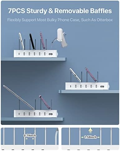 SooPii 60W 6-Port Charging Station for Multiple Devices, PD 20W USB C Fast Charging for lPhone 14/13/12,6 Short Cables Included, 2 in 1 Holder,for Phones,Tablets and Others,White - Image 4