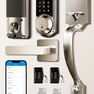 Veise VE06-H Smart Front Door Lock Set, App Control, Keyless Entry Deadbolt with Lever Handle, Electronic Digital Touchscreen Keypad, Auto Lock, Easy Install, Satin Nickel
