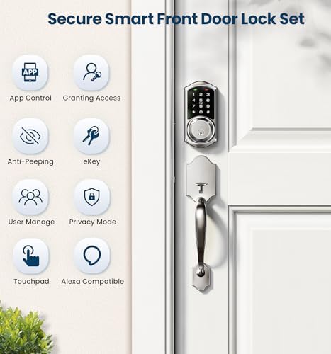 Veise VE06-H Smart Front Door Lock Set, App Control, Keyless Entry Deadbolt with Lever Handle, Electronic Digital Touchscreen Keypad, Auto Lock, Easy Install, Satin Nickel - Image 5